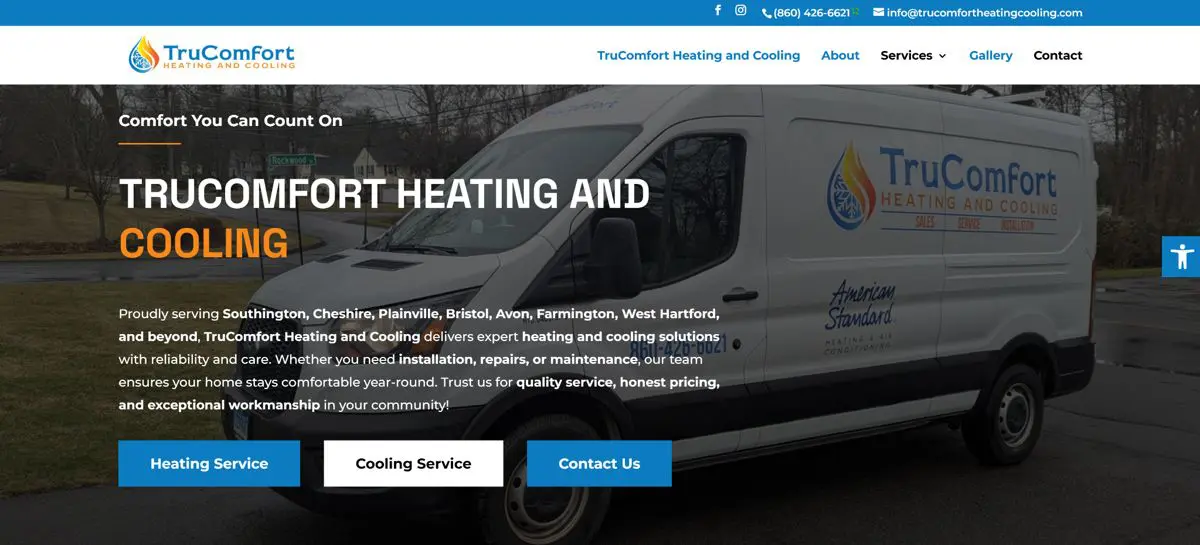 trucomfort-van-resized TruComfort Heating and Cooling service van parked in Southington CT, promoting HVAC installation, repair, and maintenance services for Connecticut homeowners.